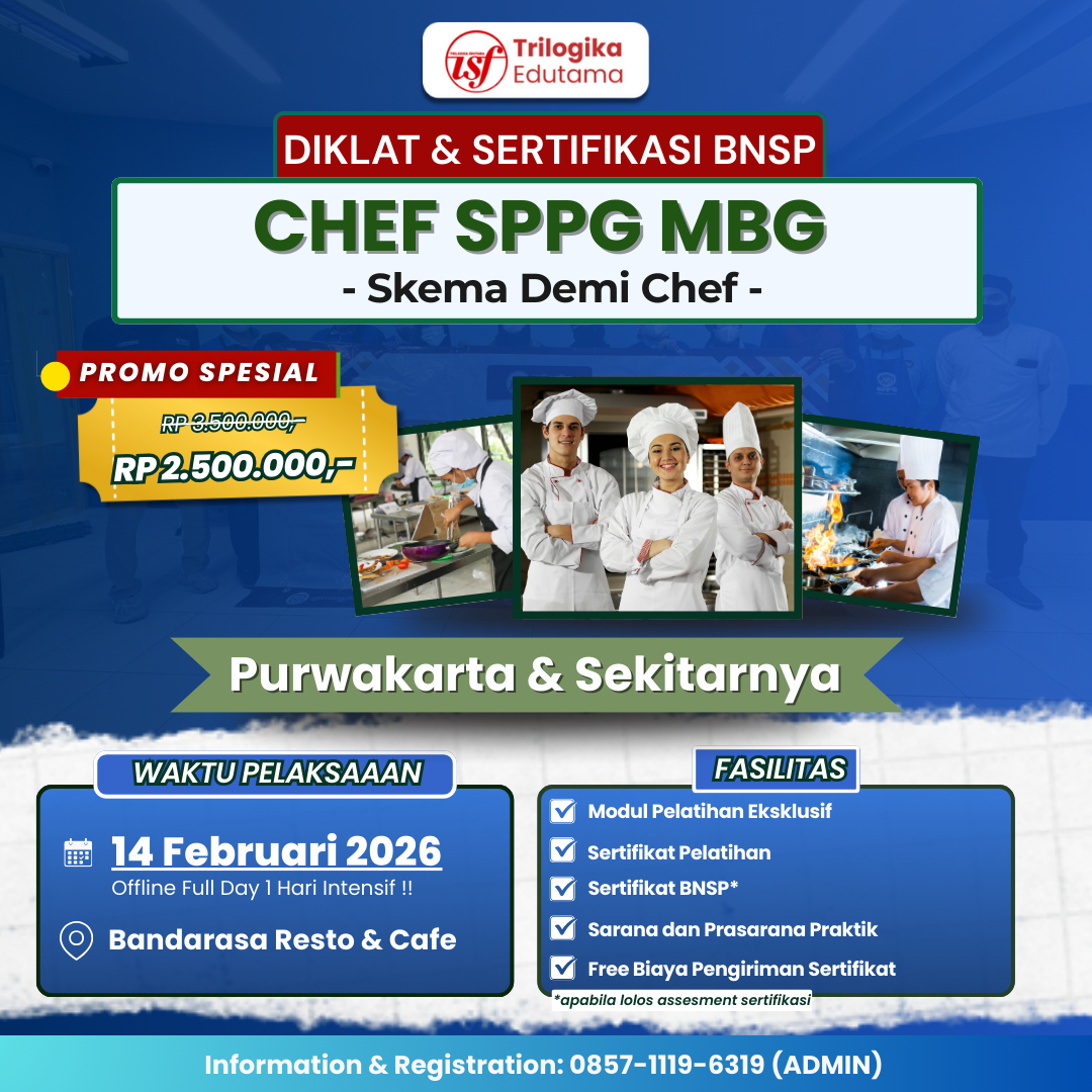 DIKLAT & SERTIFIKASI BNSP DEMI CHEF FULL OFFLINE PURWAKARTA DAN SEKITARNYA!!!